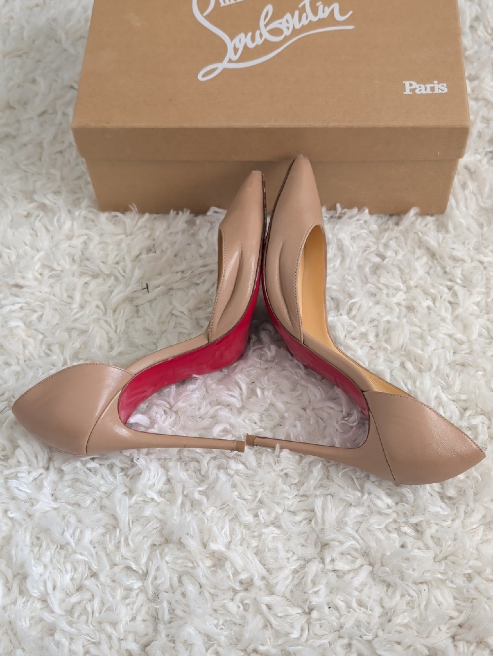 Christian Louboutin Iriza Nude Leather Pointed Toe Pumps - Picture 8 of 14